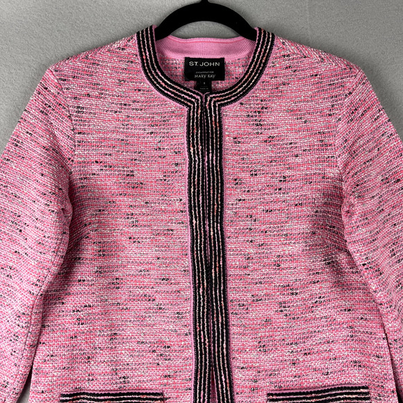 St. John For Mary Kay Long Tweed Jacket Women 0 Pink Wool Classic Elle Woods NWT - Picture 2 of 16